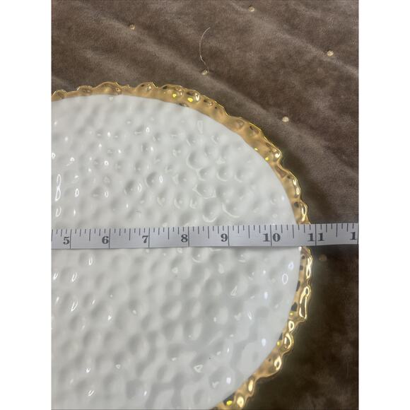 Luna Park 11" Serving Plate White textured oval Silver ruffled Rim - Picture 3 of 4